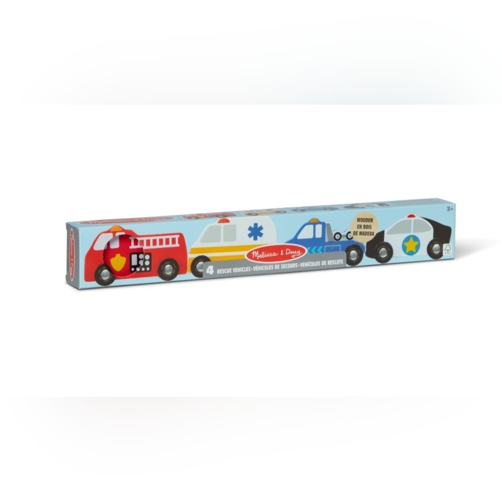 Melissa & Doug 4 Wooden Rescue Vehicles For Boys and For Girls 3+ NEW